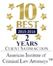 10 Best | 2015-2016 | 2 Years Client Satisfaction | American Institute of Criminal Law Attorneys